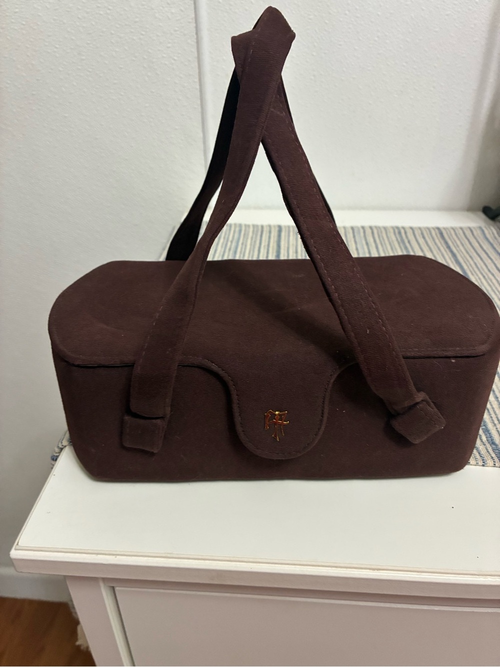 Vintage Suede handled Bag with mirror